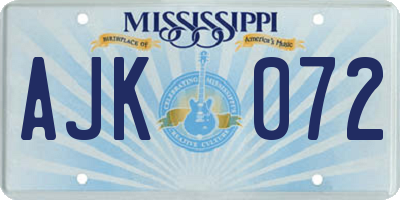 MS license plate AJK072