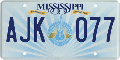MS license plate AJK077