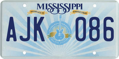 MS license plate AJK086
