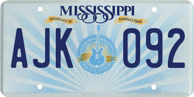 MS license plate AJK092