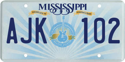 MS license plate AJK102