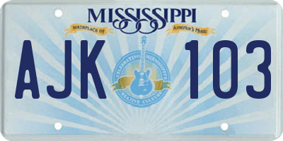 MS license plate AJK103