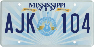 MS license plate AJK104
