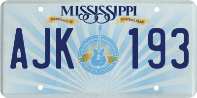MS license plate AJK193