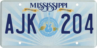 MS license plate AJK204