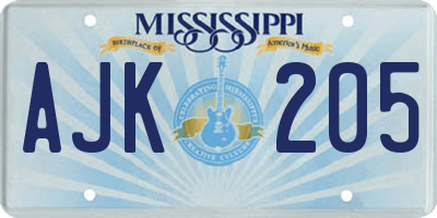 MS license plate AJK205