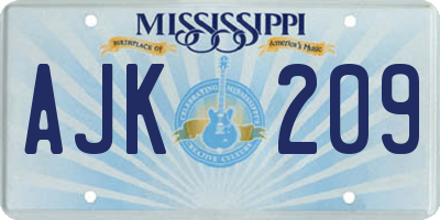 MS license plate AJK209