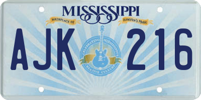 MS license plate AJK216