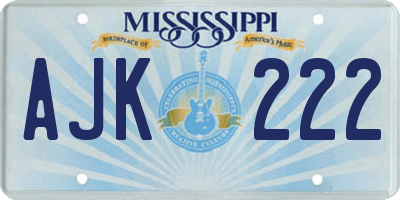 MS license plate AJK222