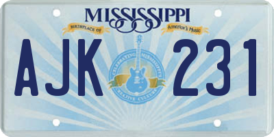 MS license plate AJK231