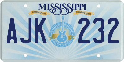 MS license plate AJK232