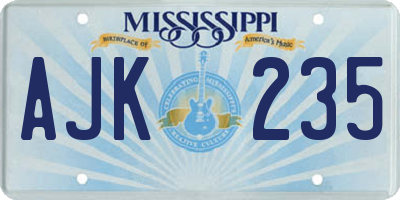 MS license plate AJK235