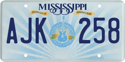 MS license plate AJK258