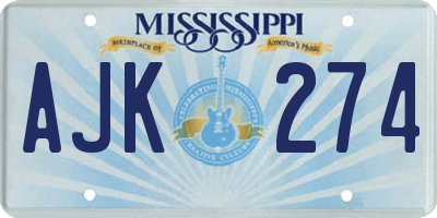 MS license plate AJK274