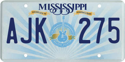 MS license plate AJK275