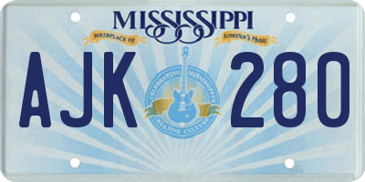 MS license plate AJK280