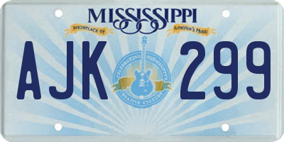 MS license plate AJK299
