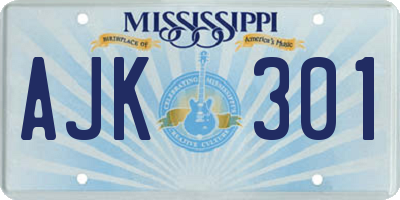 MS license plate AJK301