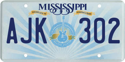 MS license plate AJK302