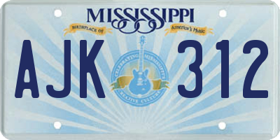 MS license plate AJK312