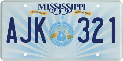 MS license plate AJK321