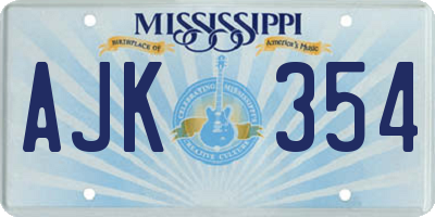 MS license plate AJK354