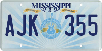 MS license plate AJK355
