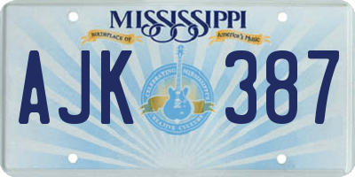 MS license plate AJK387