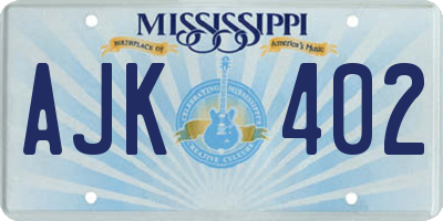 MS license plate AJK402