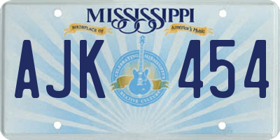 MS license plate AJK454