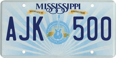 MS license plate AJK500