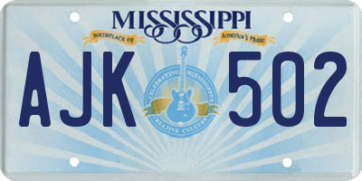 MS license plate AJK502