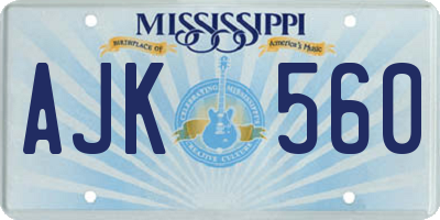 MS license plate AJK560
