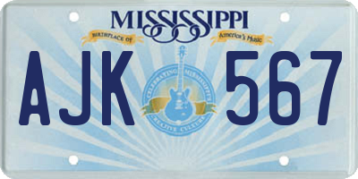 MS license plate AJK567