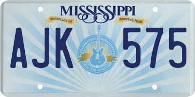 MS license plate AJK575