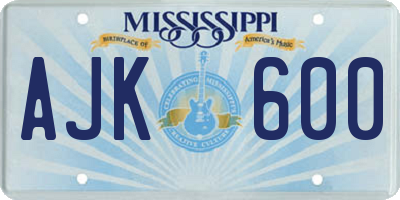 MS license plate AJK600
