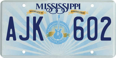 MS license plate AJK602