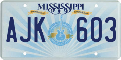 MS license plate AJK603