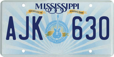 MS license plate AJK630
