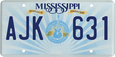 MS license plate AJK631