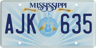 MS license plate AJK635