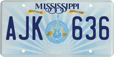 MS license plate AJK636