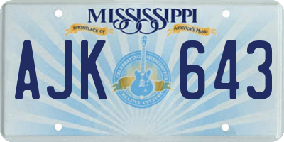 MS license plate AJK643