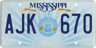 MS license plate AJK670