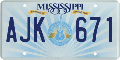 MS license plate AJK671