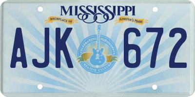 MS license plate AJK672