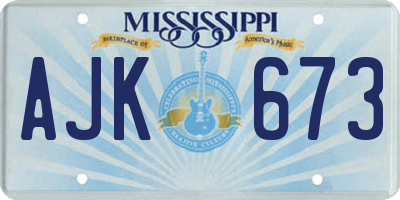 MS license plate AJK673
