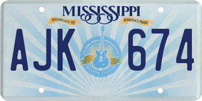 MS license plate AJK674