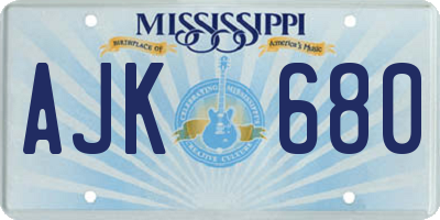 MS license plate AJK680