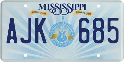 MS license plate AJK685